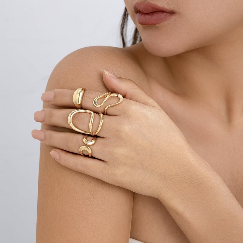 ANGLEQUEEN Chunky Silver Rings for Women Open Stacking Knuckle Ring Silver Adjustable Round Dome Rings Set Minimalist Irregular Statement Ring Women 2025 Fashion Jewelry - Image 1